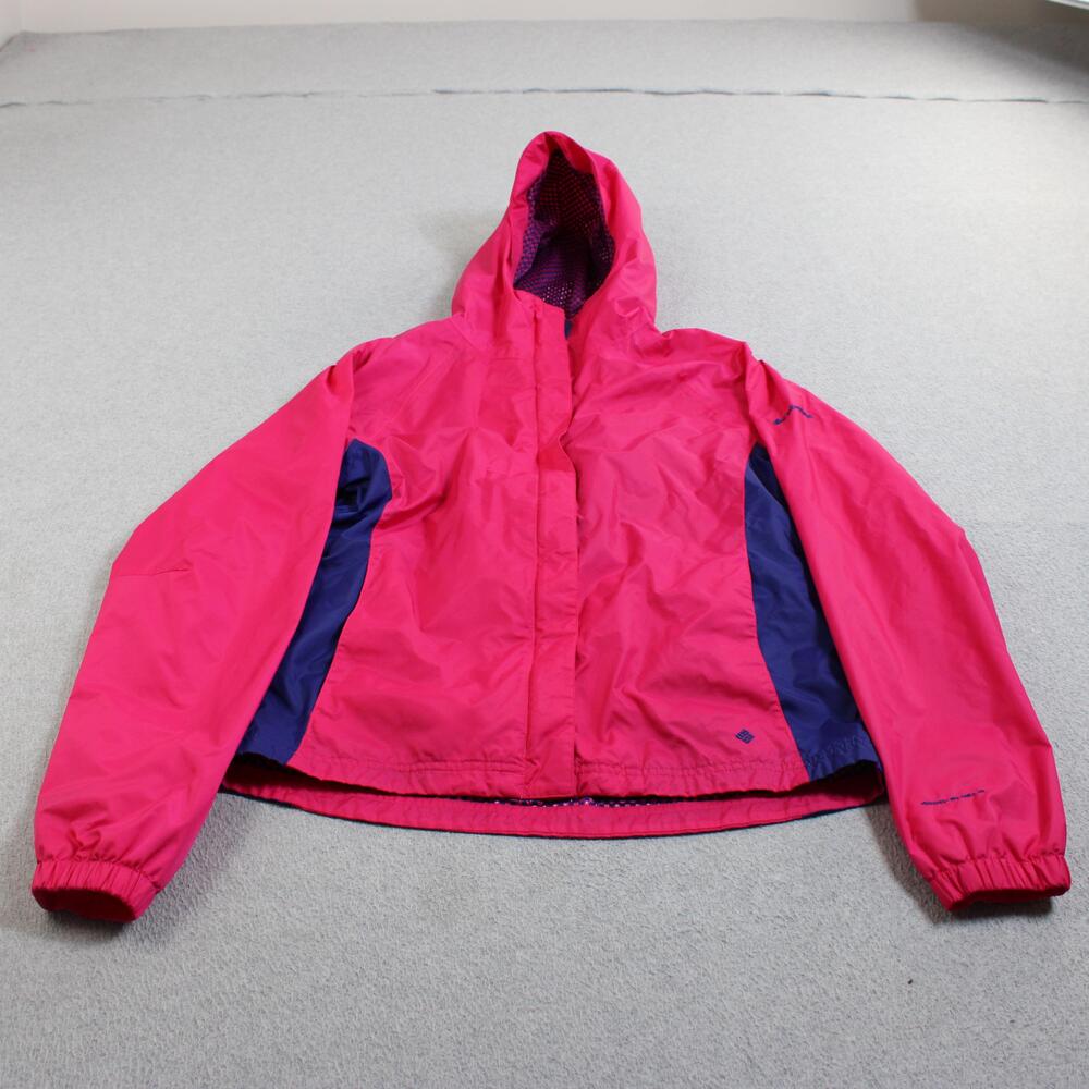 Columbia Jacket Girls 18-20 Pink Hooded Rain Coat Lightweight Hike Colorblock